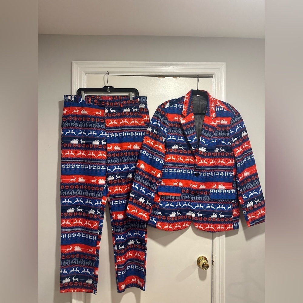 NWOT Opposuits AOP Sz:L Ugly Christmas‎ 2Pc Suit Jacket & Pants Nordic Noel